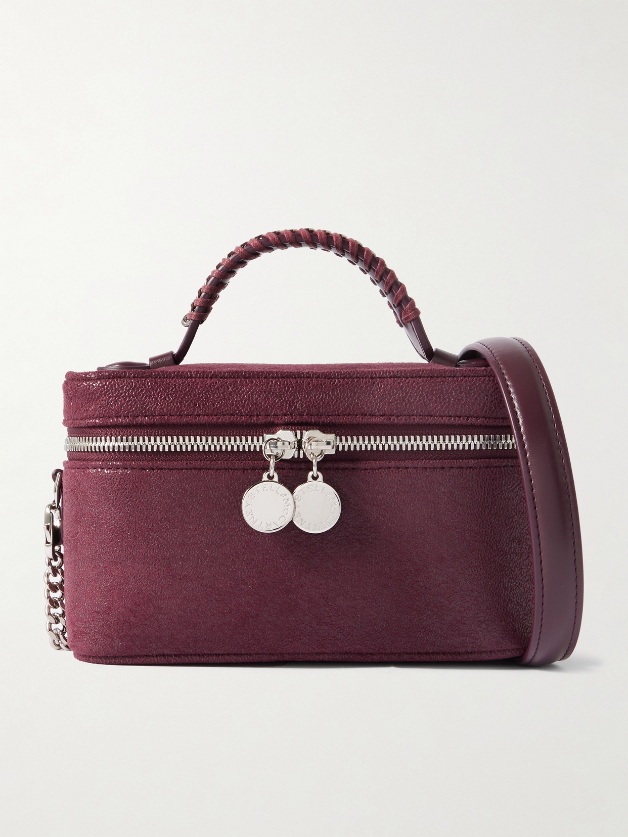 Stella Mccartney Falabella Chain-embellished Brushed Shoulder Bag In Burgundy