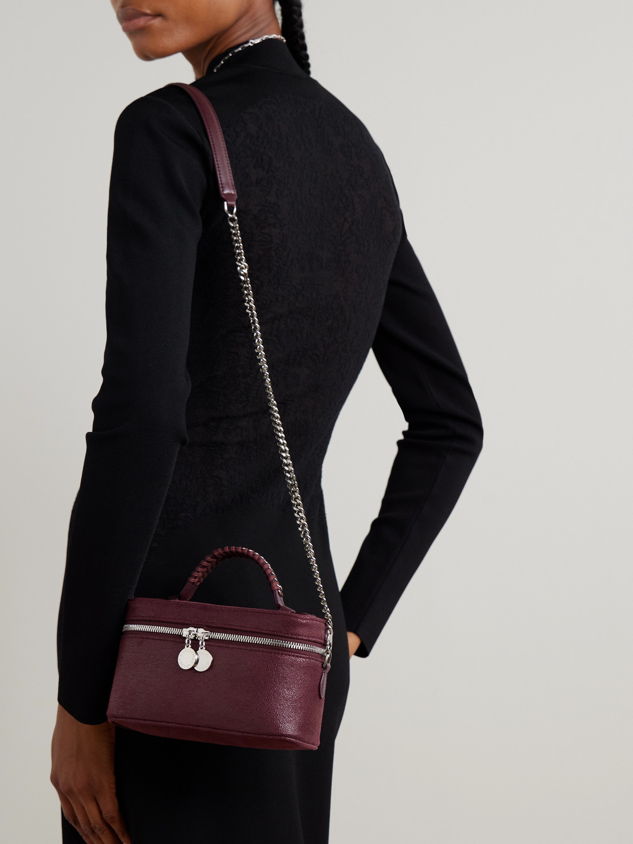 Stella Mccartney Falabella Chain-embellished Brushed Shoulder Bag In Burgundy