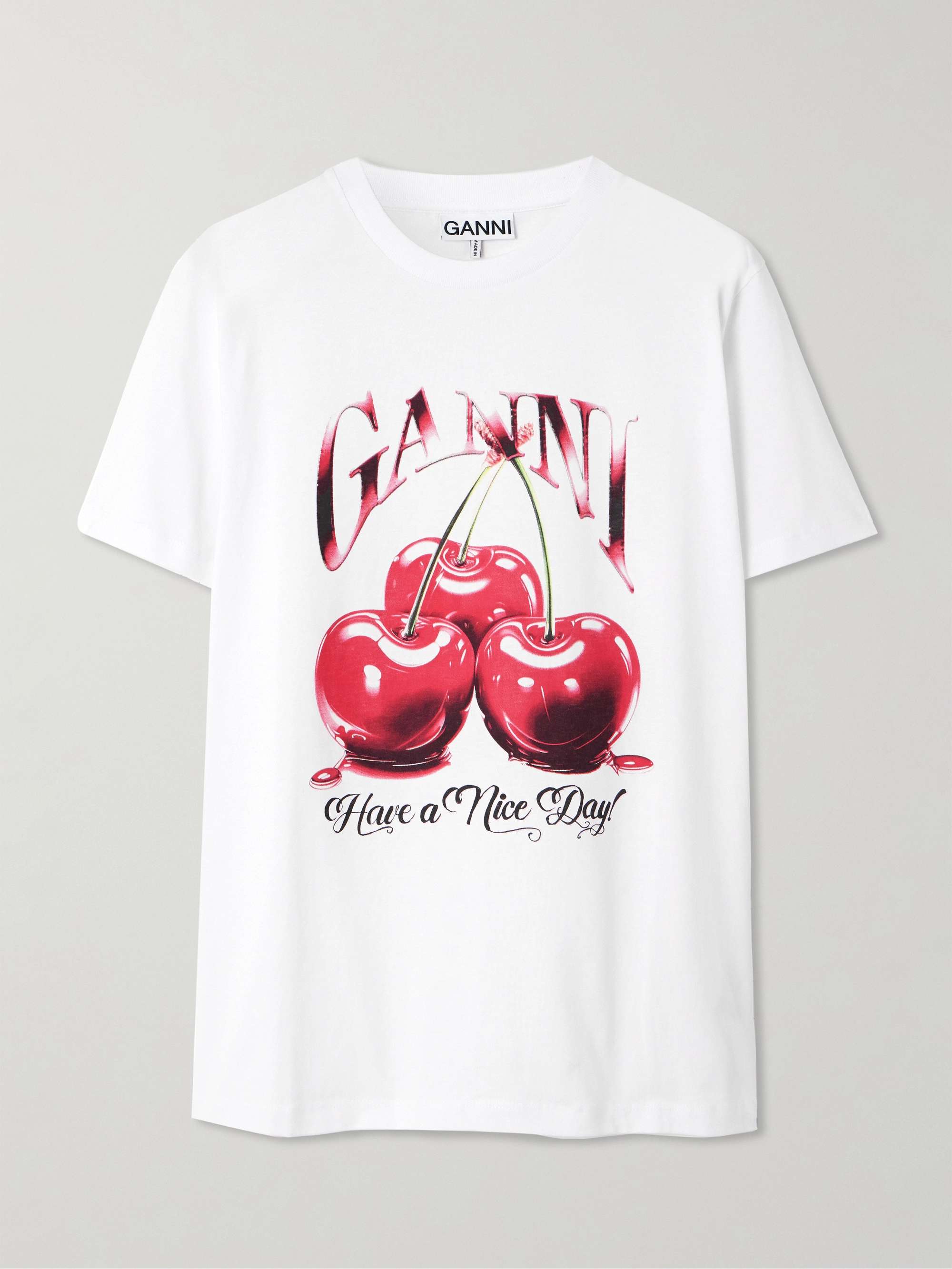 GANNI オーガニックコットンジャージー Tシャツ プリント入り
