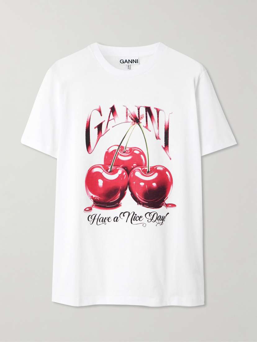 Ganni Printed Organic Cotton-jersey T-shirt - Women's Clothing