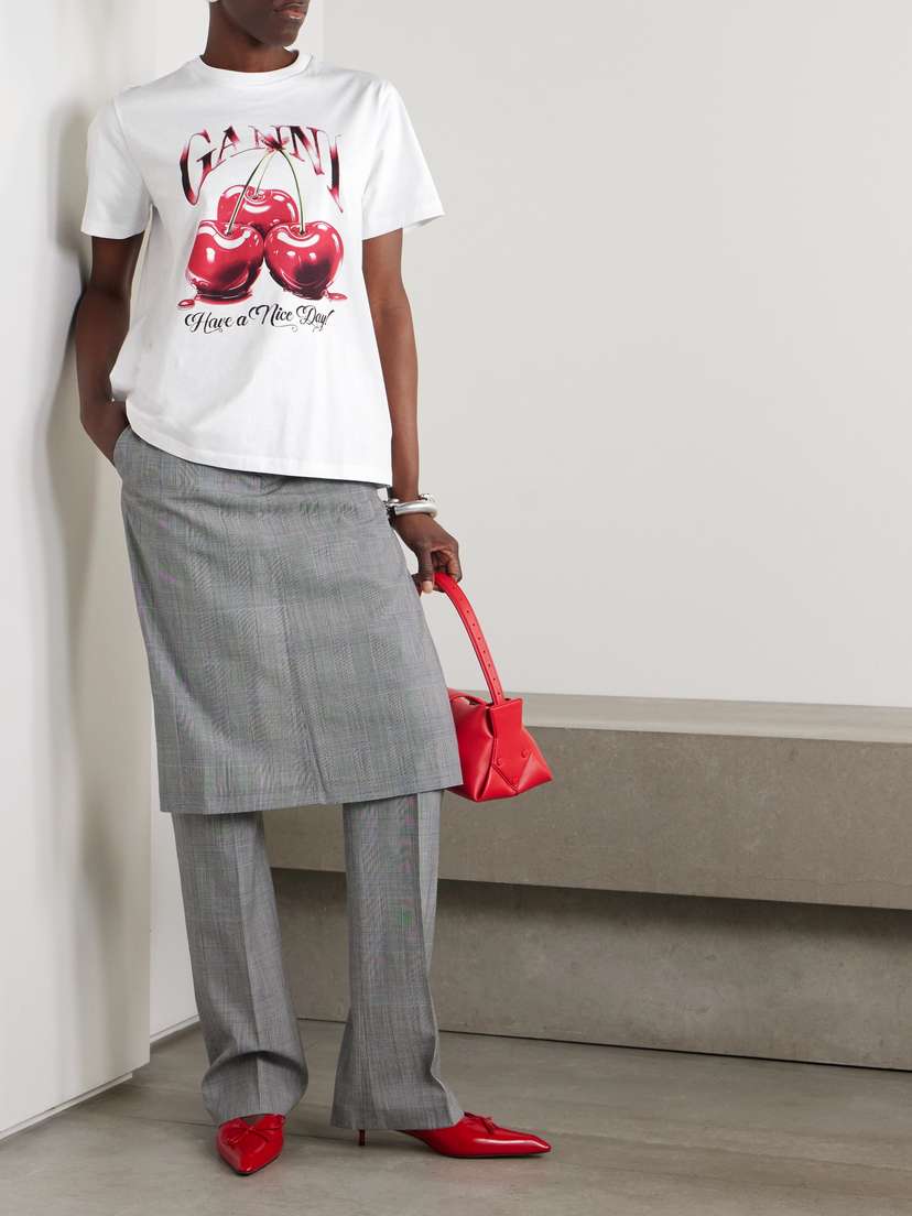 Ganni Printed Organic Cotton-jersey T-shirt - back view in White