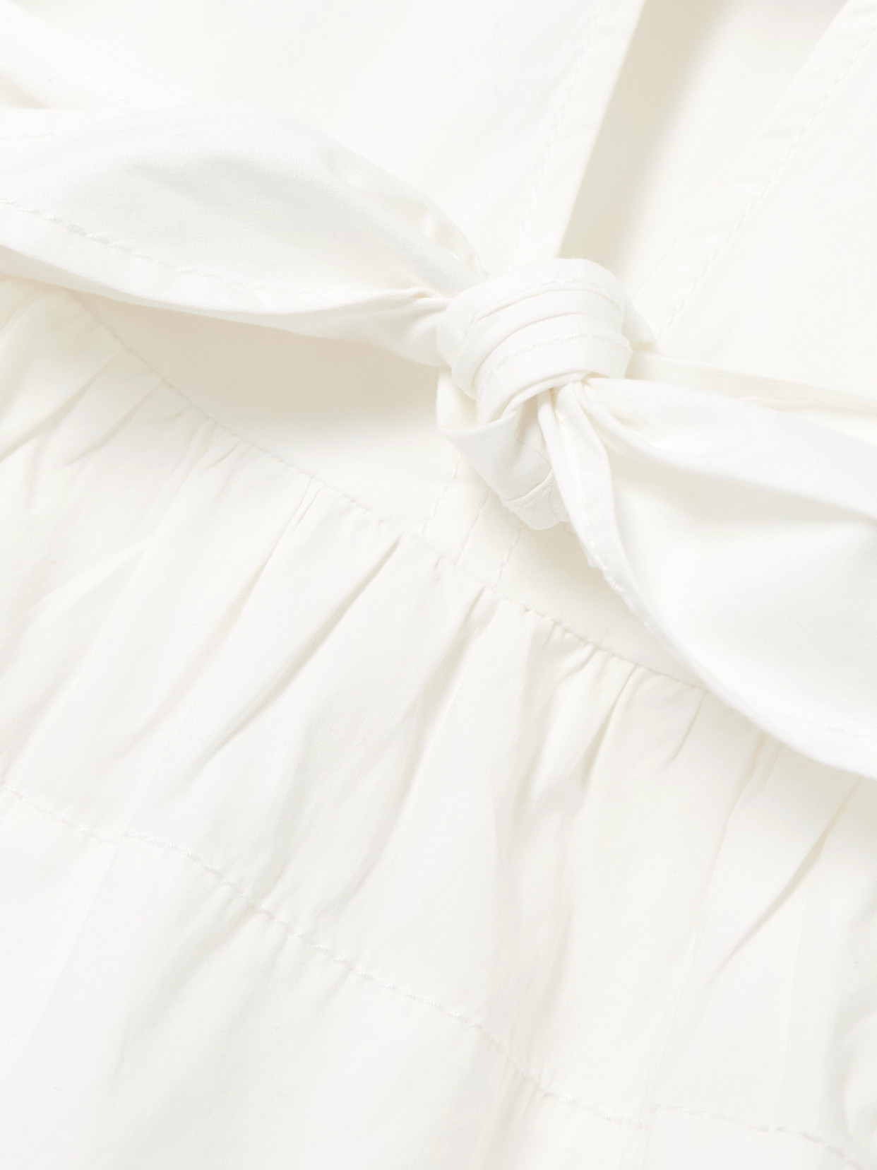 Belted Tie-Detailed Gathered Cotton-Blend Poplin Blouse