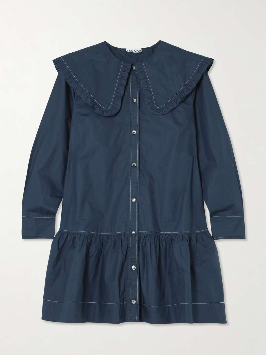 ruffled organic cotton-poplin mini shirt dress
