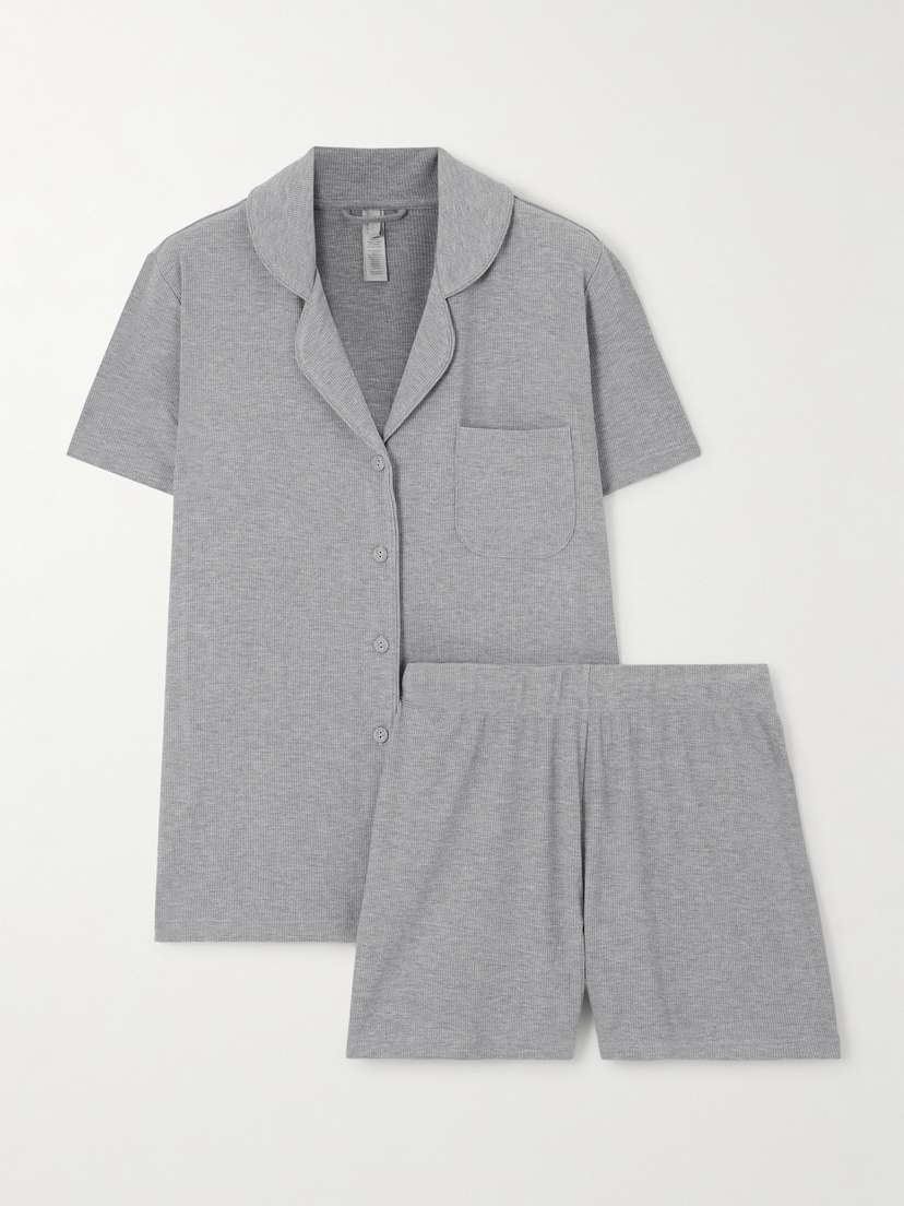 Skims Soft Lounge Short Rib Sleep Set - Heather Grey