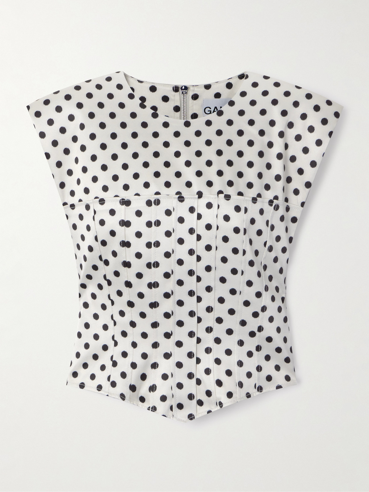 Ganni Polka Dots Corset Blouse In Cream