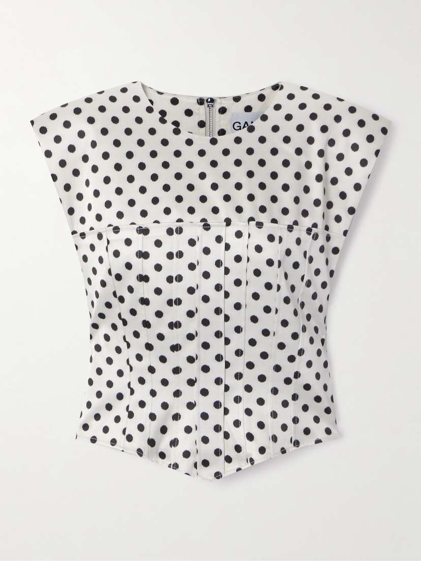 Ganni Polka-dot Satin Corset Top