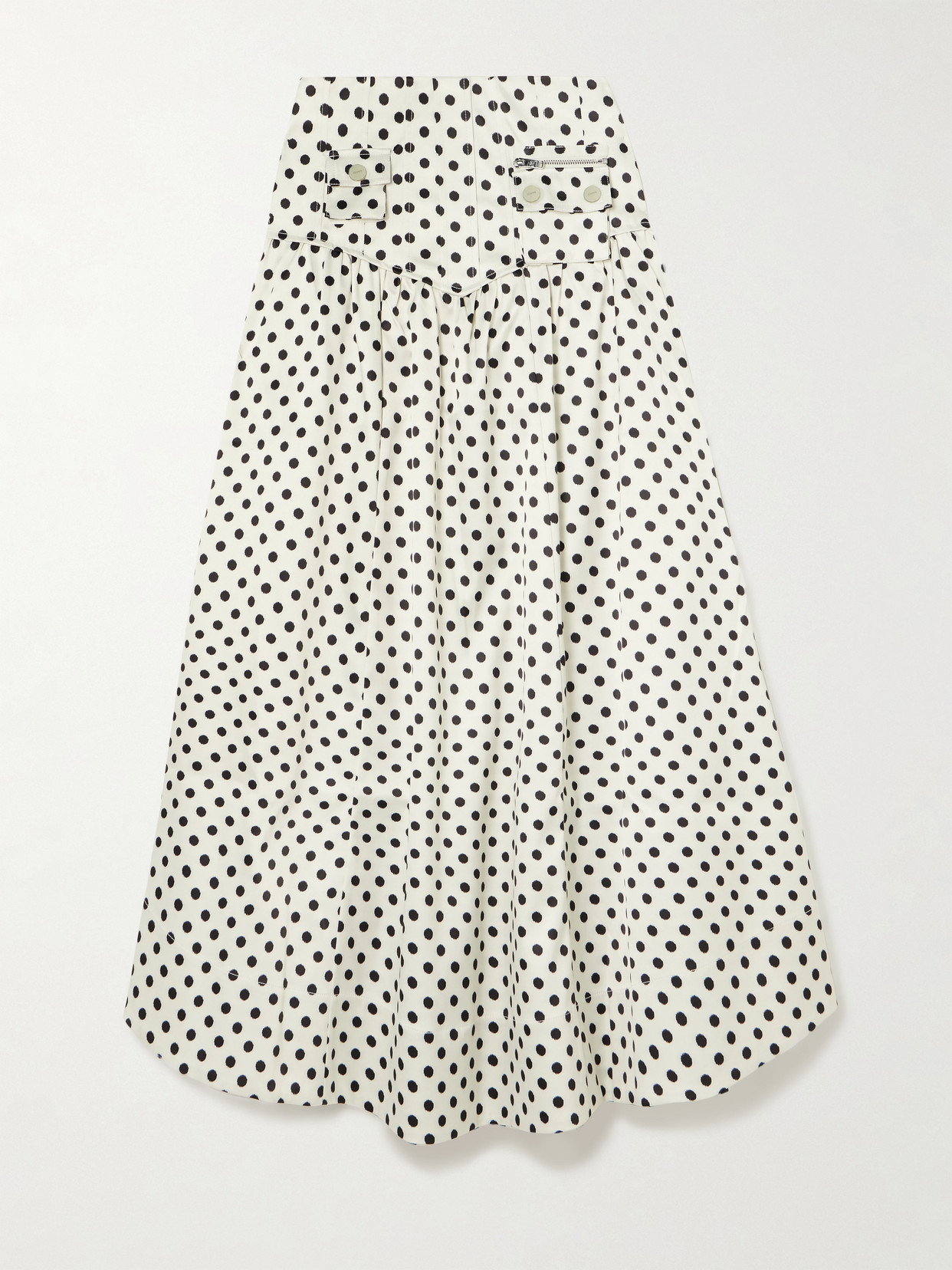 Ganni Egret Polka-dot Recycled-satin Maxi Skirt In Cream