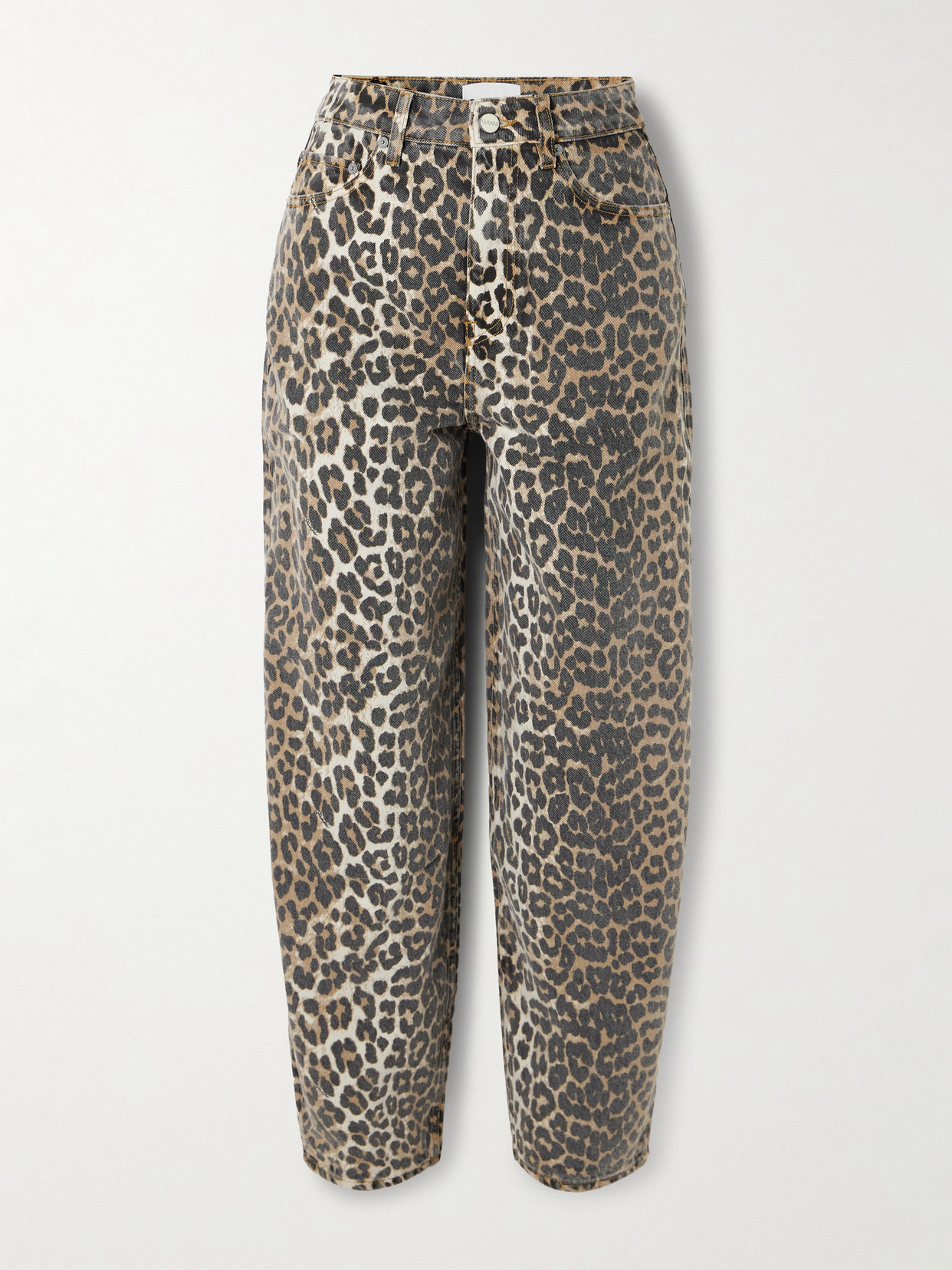 Ganni Wide-leg Animal Print High-rise Jeans With Belt Loops In Gray