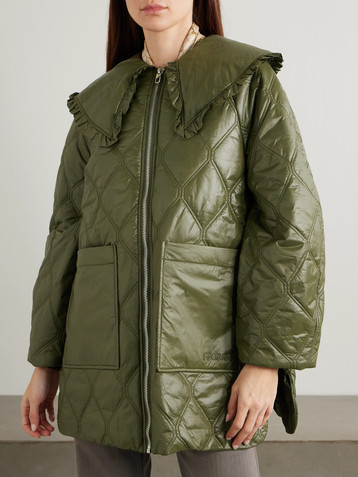GANNI Ruffled quilted padded recycled-shell jacket