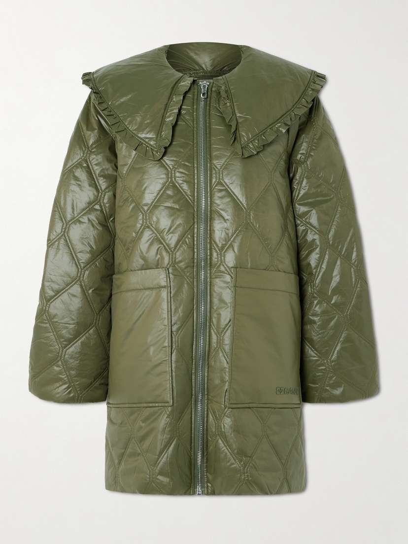 Ganni Ruffled Quilted Padded Recycled-shell Jacket