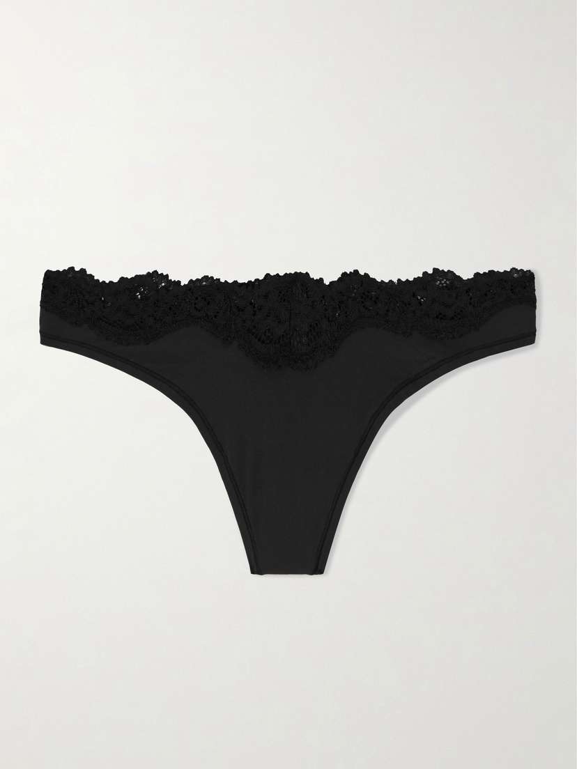 Skims Fits Everybody Lace Dipped Thong - Onyx