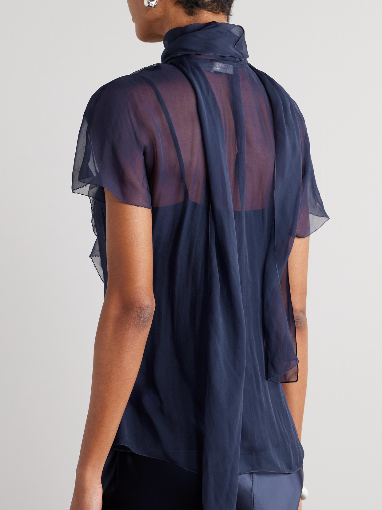 Ralph Lauren Etta Pussy-bow Ruffled Silk-chiffon Blouse In Blue