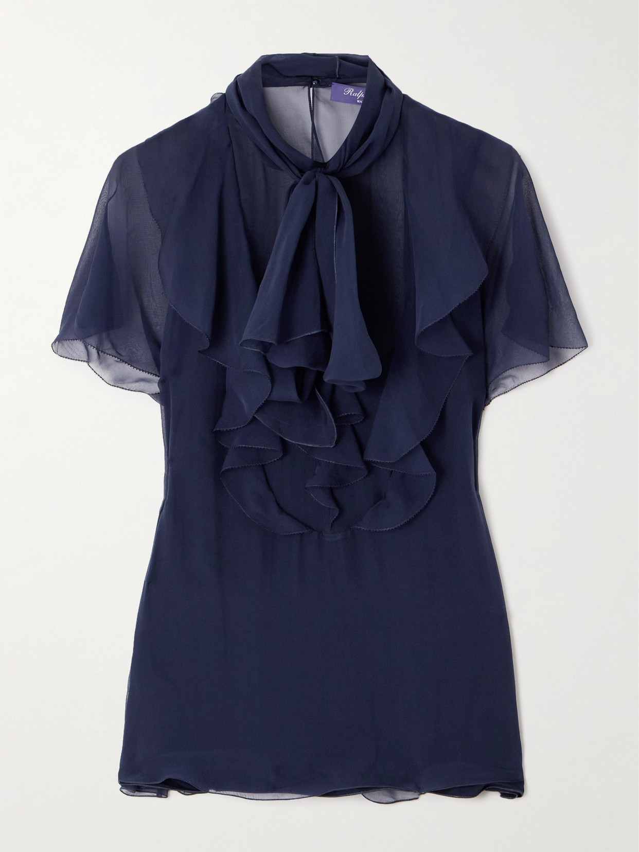 Ralph Lauren Collection - Etta Pussy-bow Ruffled Silk-chiffon Blouse - Navy