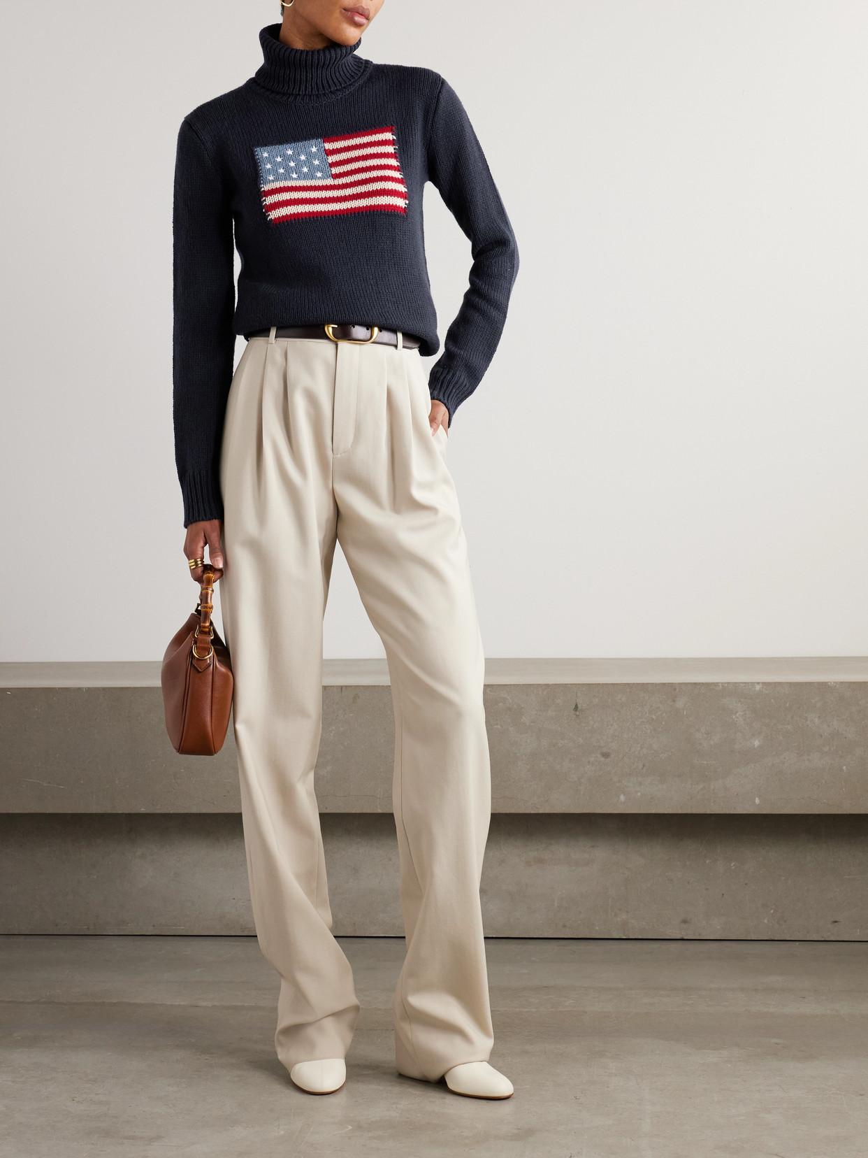 Ralph Lauren Embroidered Intarsia Cashmere Turtleneck Sweater In Blue
