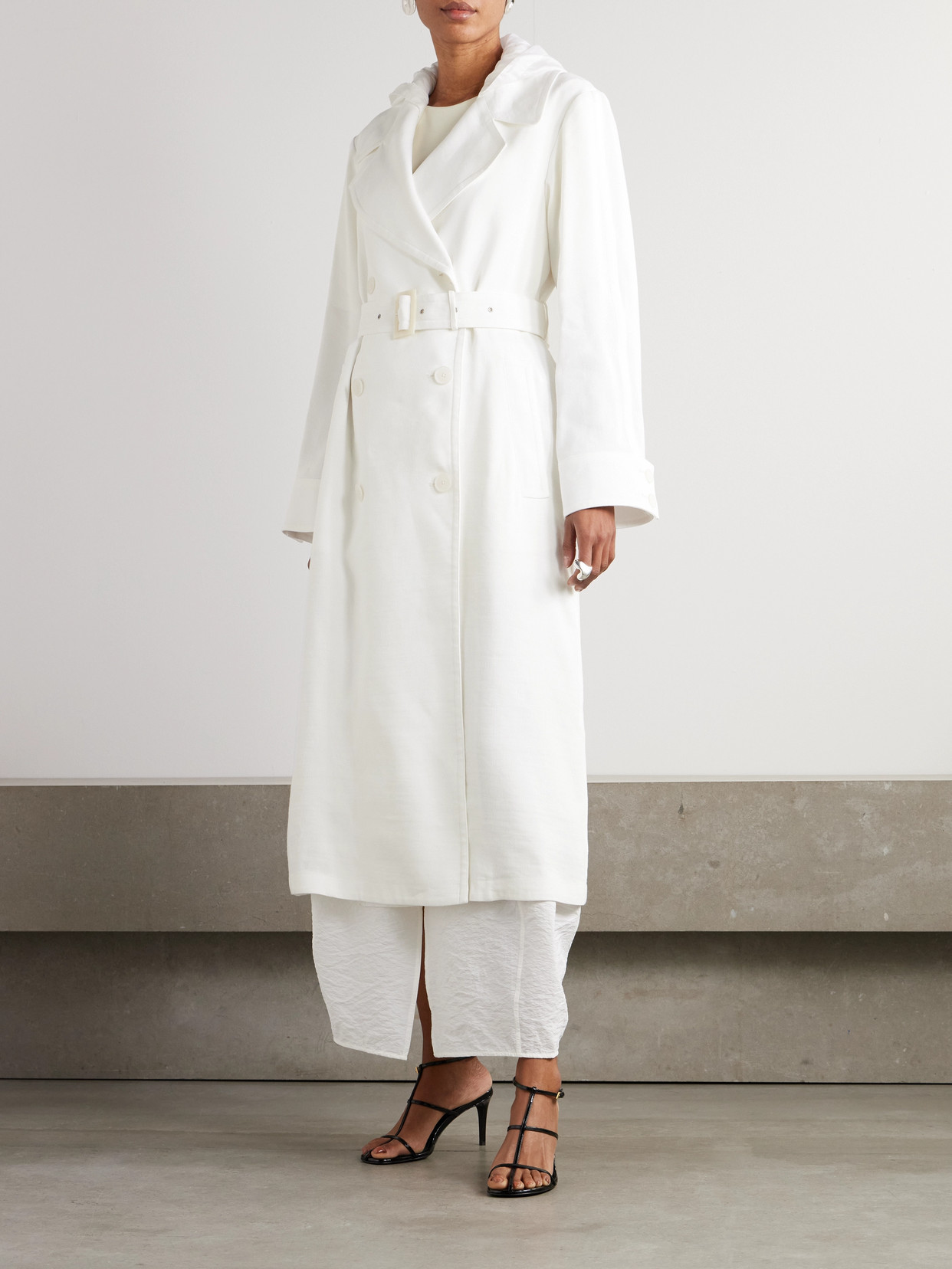 Ralph Lauren Maiden Hooded Linen-blend Canvas And Voile Trench Coat In Cream