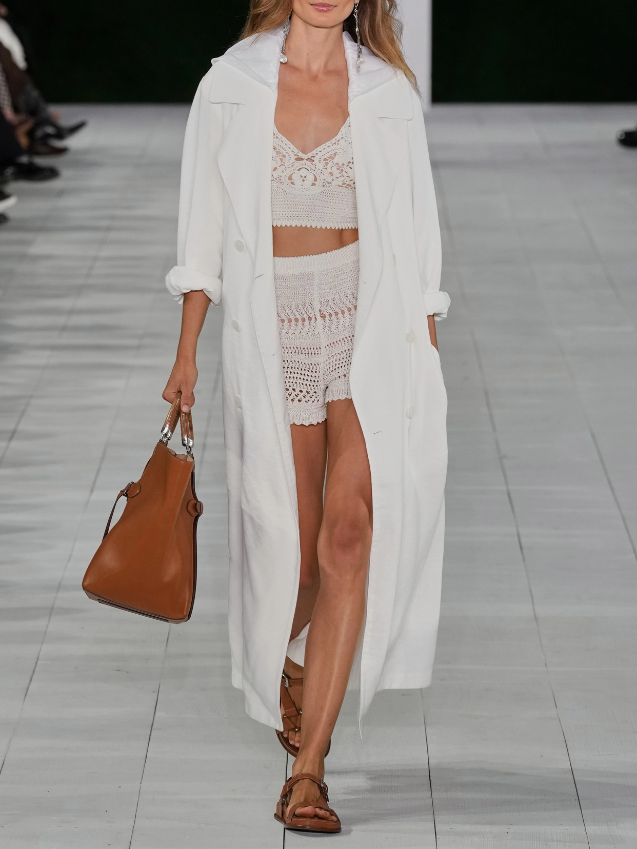 Ralph Lauren Maiden Hooded Linen-blend Canvas And Voile Trench Coat In Cream