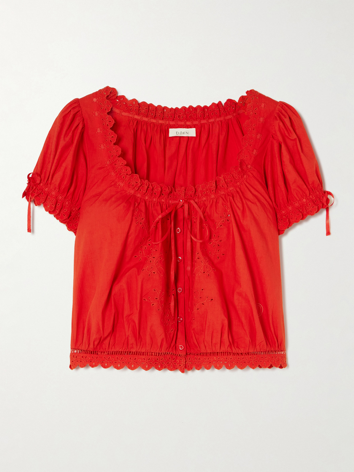 Doen Nera Broderie Anglaise Organic Cotton-voile Top In Orange