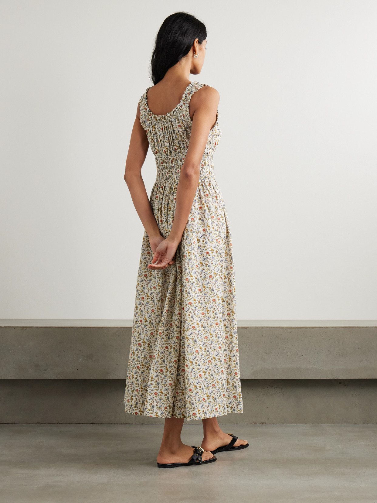 Doen Emmaretta Shirred Floral-print Cotton-voile Midi Dress