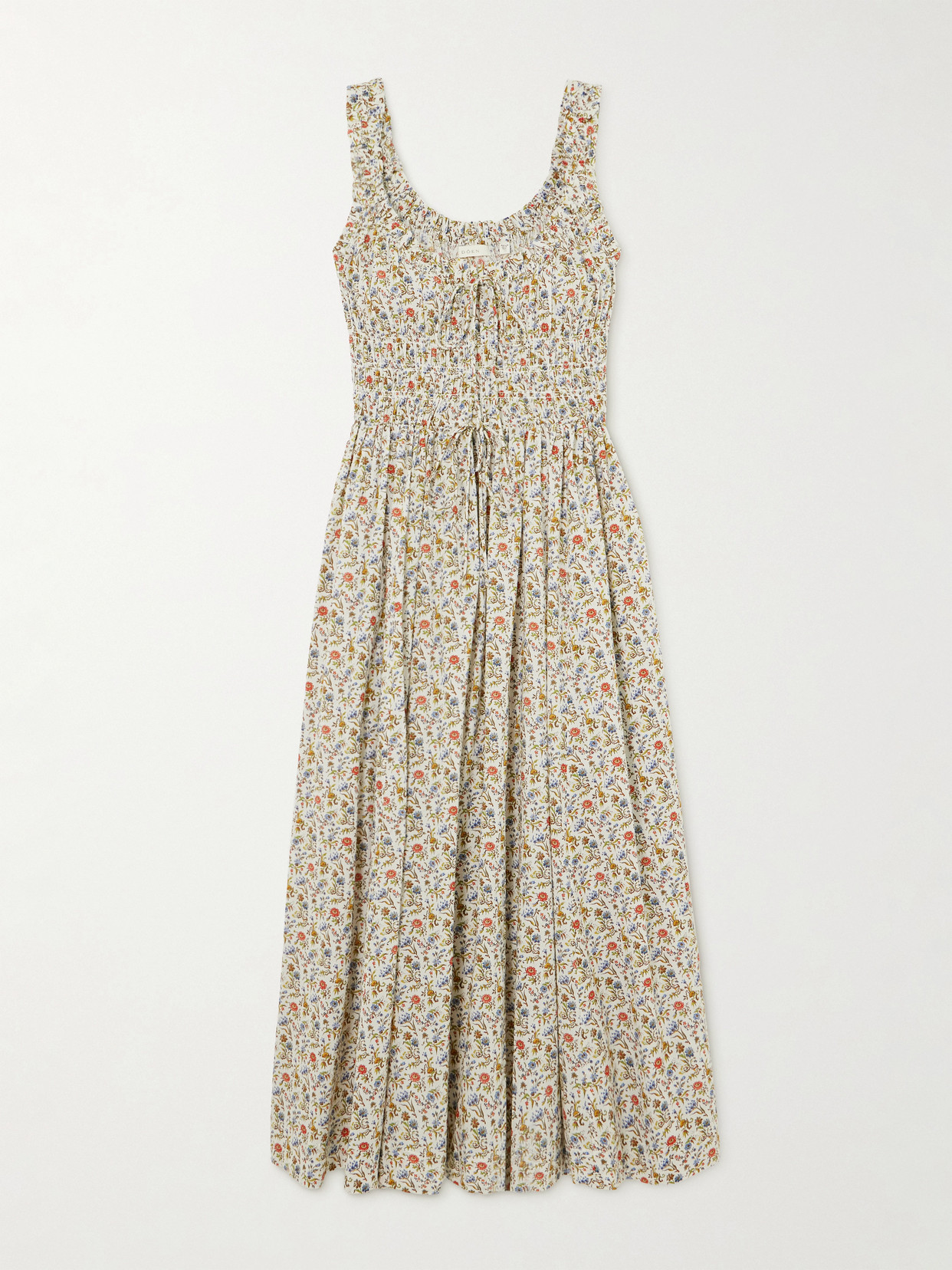 Doen Emmaretta Shirred Floral-print Cotton-voile Midi Dress