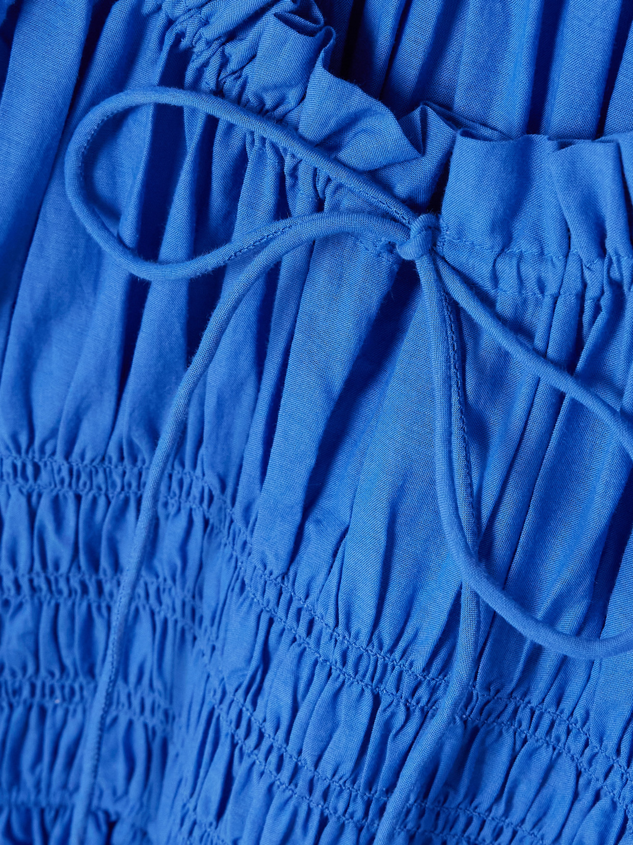 Doen Ischia Shirred Organic Cotton-blend Voile Midi Dress In Blue