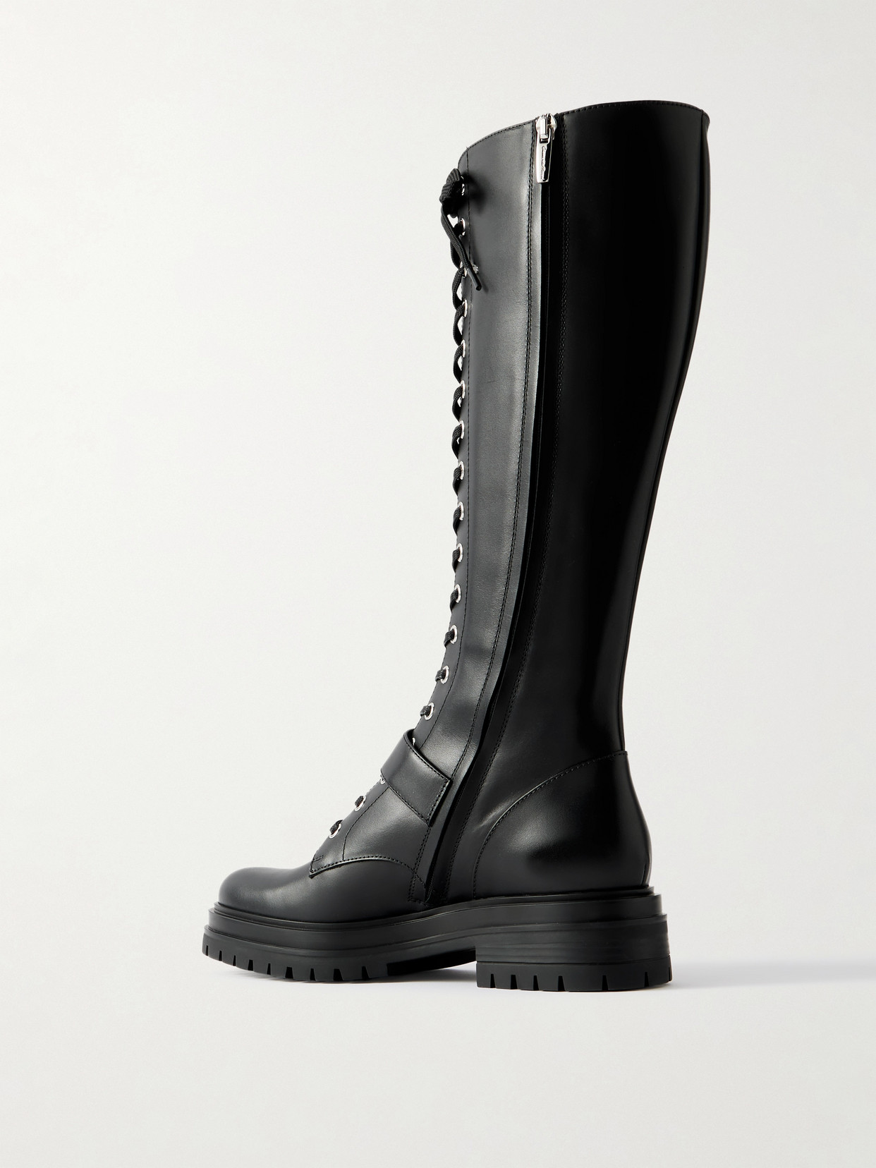 Gianvito Rossi Lace-up Leather Knee Boots In Black