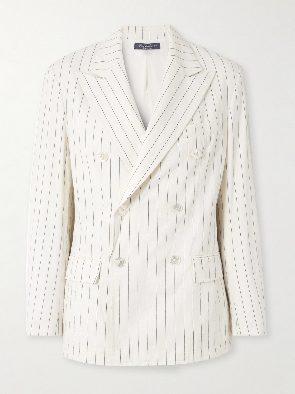 Polo Ralph Lauren Pinstriped Cotton, Linen And Wool-blend Blazer In Cream