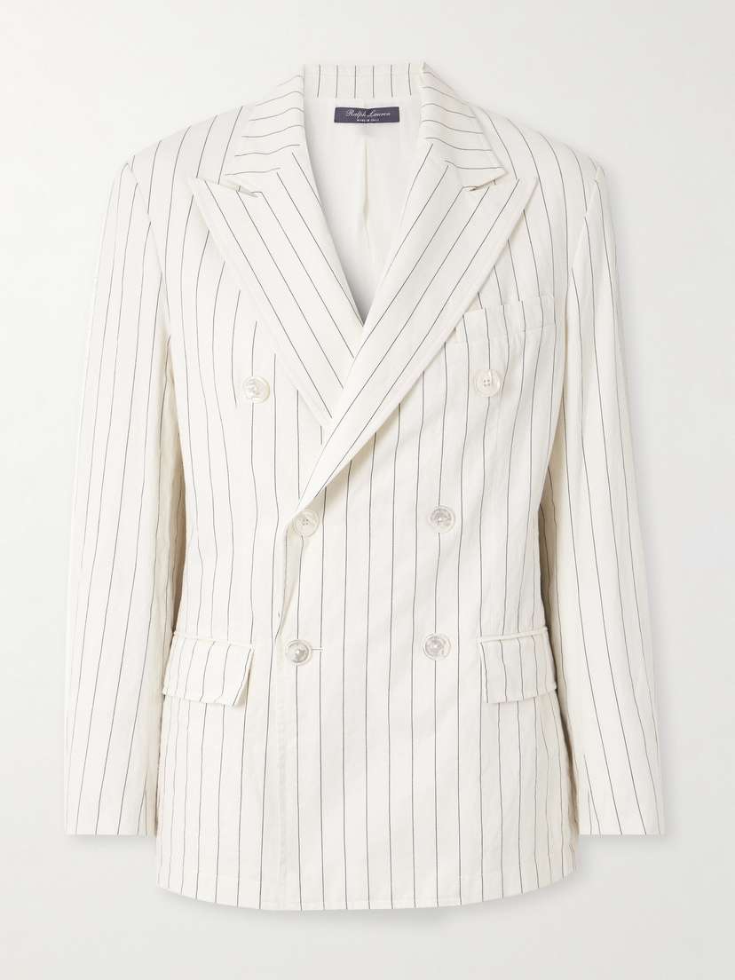 Ralph Lauren Collection Pinstriped Cotton, Linen And Wool-blend Blazer