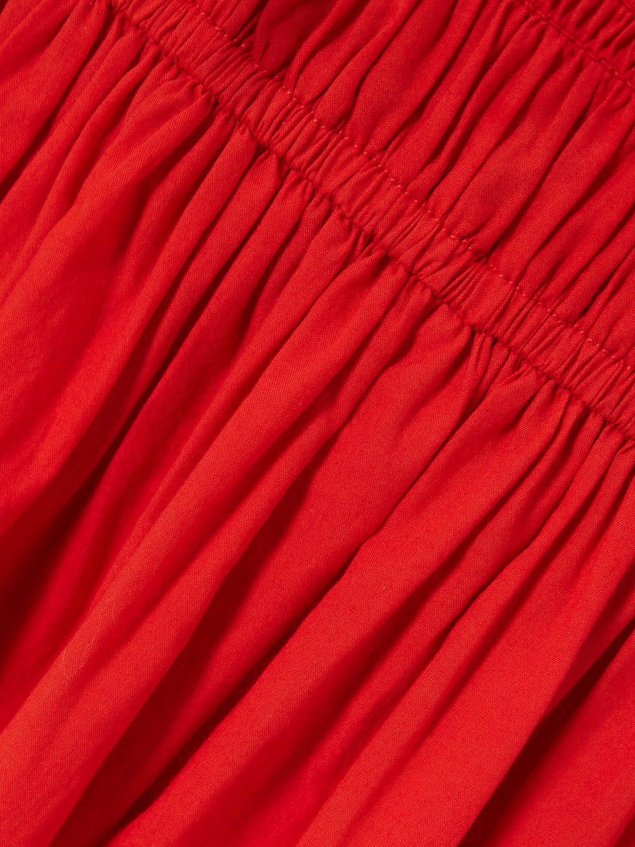 Doen Quinn Tie-detailed Shirred Organic Cotton-poplin Midi Dress In Red