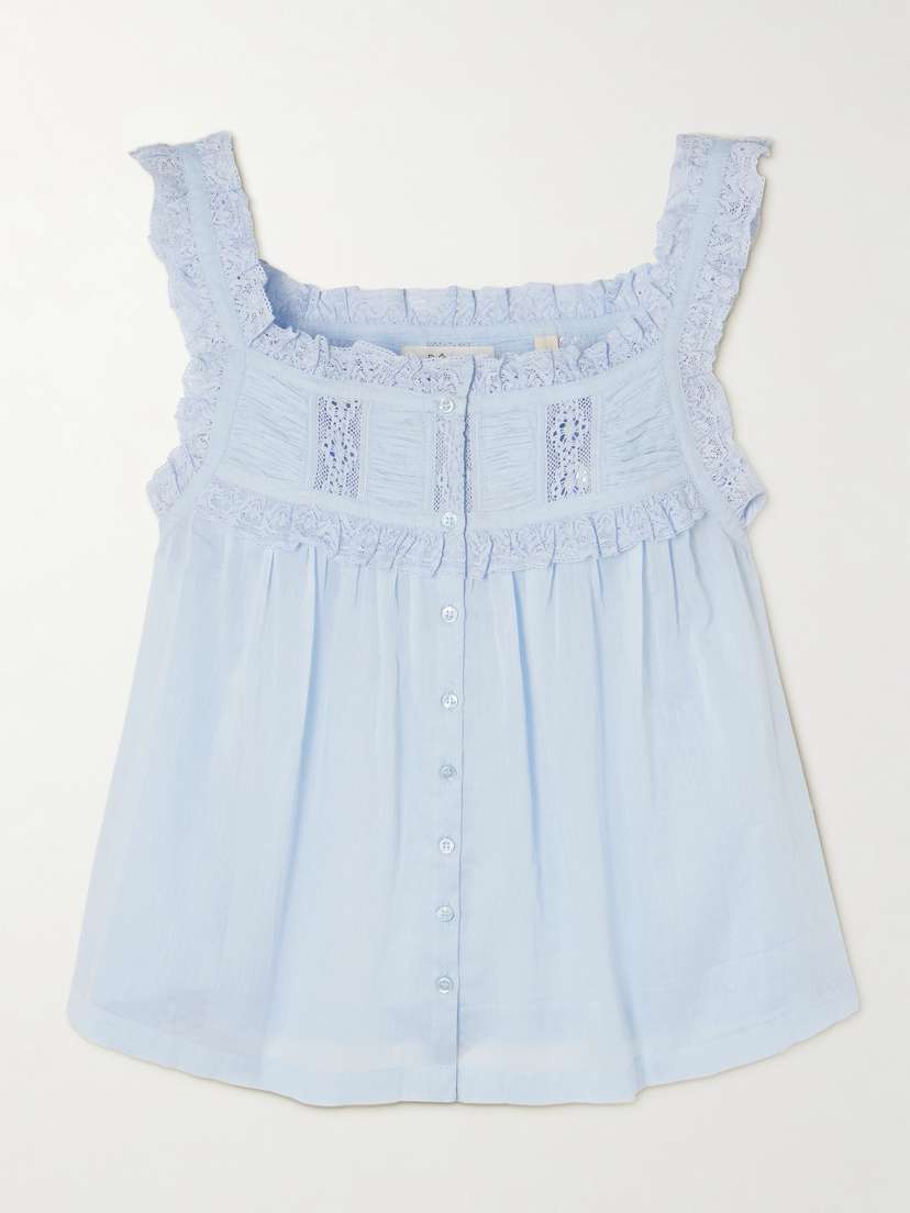 DÔEN Fidella Cropped Lace-trimmed Organic Cotton-voile Top