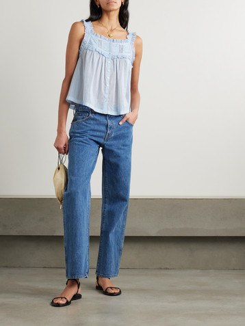 Dôen Fidella cropped lace-trimmed organic cotton-voile top