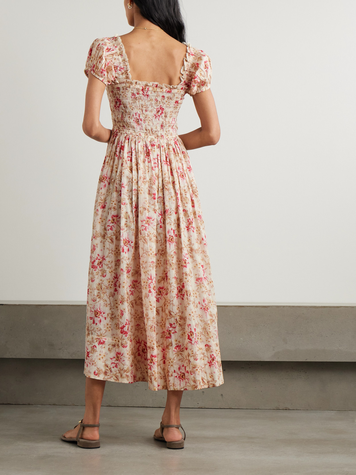 Doen Stanza Lace-trimmed Floral-print Organic Cotton-voile Midi Dress In Multi