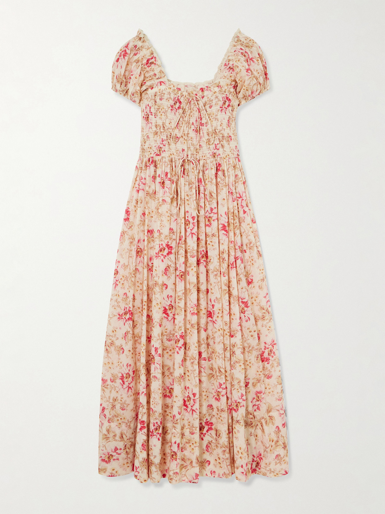 Doen Stanza Lace-trimmed Floral-print Organic Cotton-voile Midi Dress In Multi