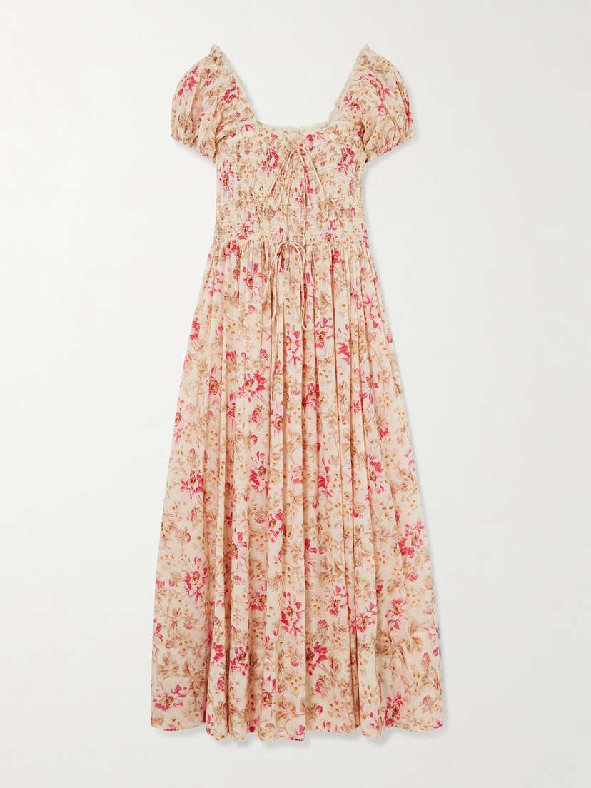 DÔEN Stanza Lace-trimmed Floral-print Organic Cotton-voile Midi Dress
