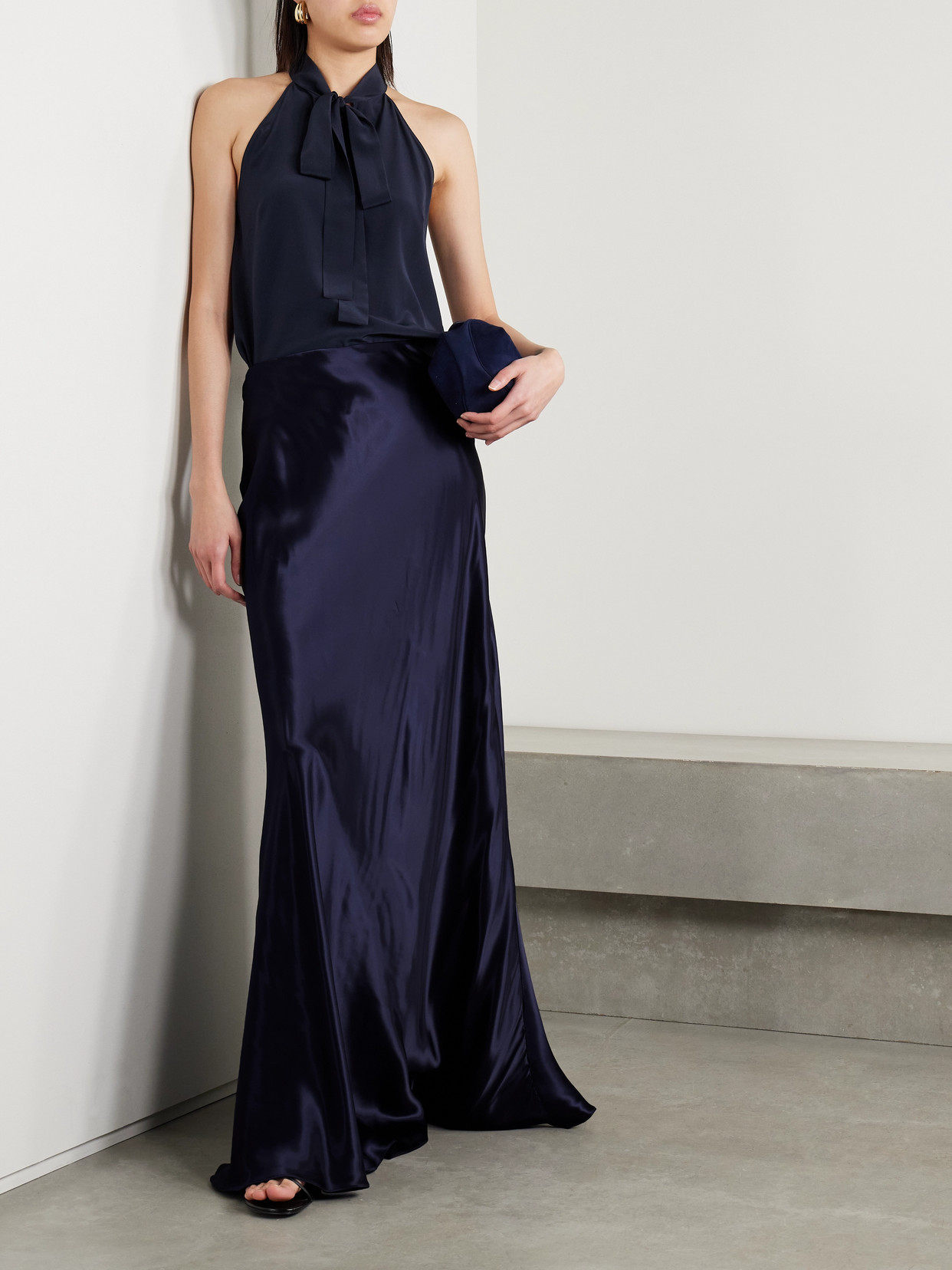 Polo Ralph Lauren Masina Long Charmeuse Skirt In Blue
