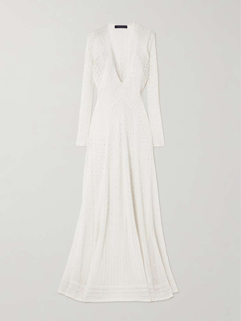 Ralph Lauren Collection Embellished Crocheted Silk And Cashmere-blend Gown