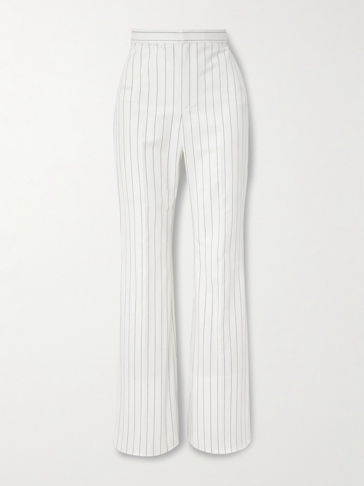 Ralph Lauren Neeva Pinstriped Cotton, Linen And Wool-blend Flared Pants In Cream