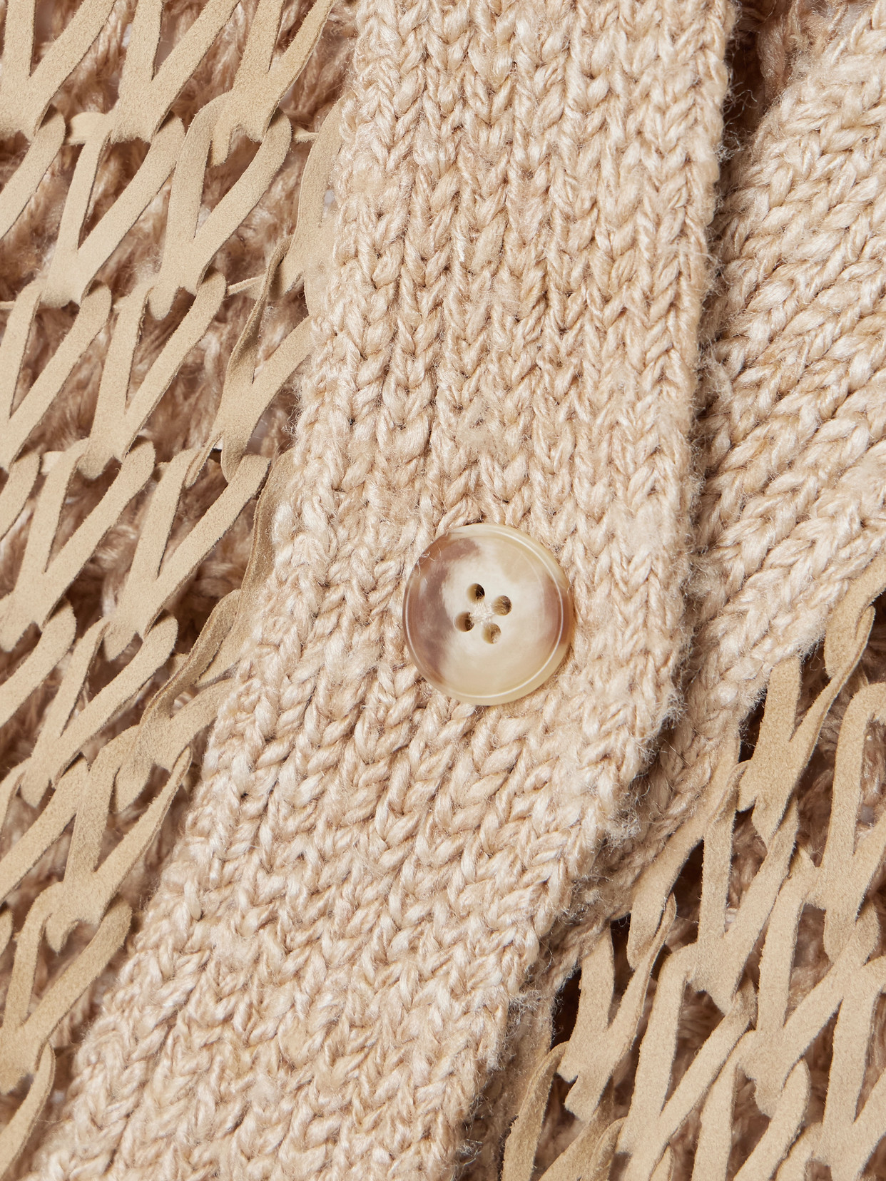 Ralph Lauren Open-knit Suede And Linen Cardigan In Brown