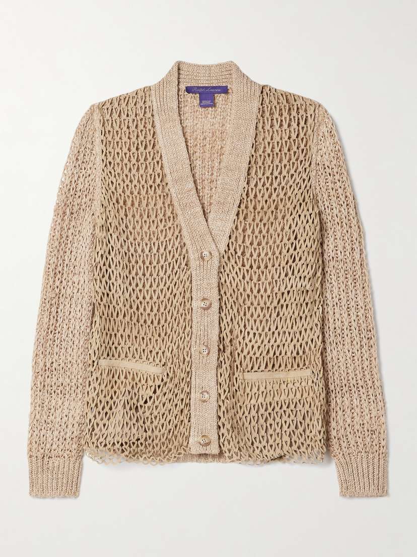 Ralph Lauren Collection Open-knit Suede And Linen Cardigan