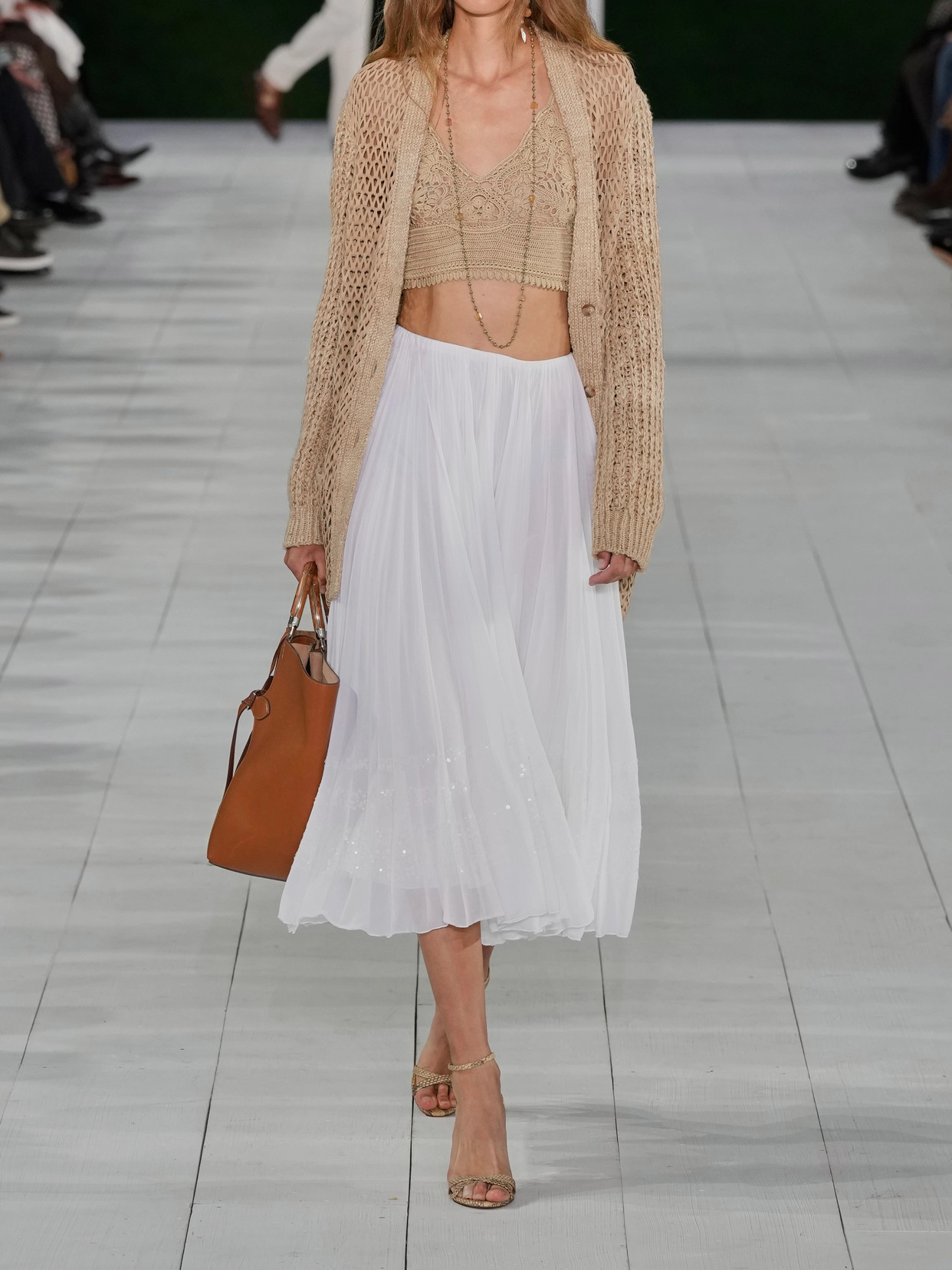 Ralph Lauren Open-knit Suede And Linen Cardigan In Brown