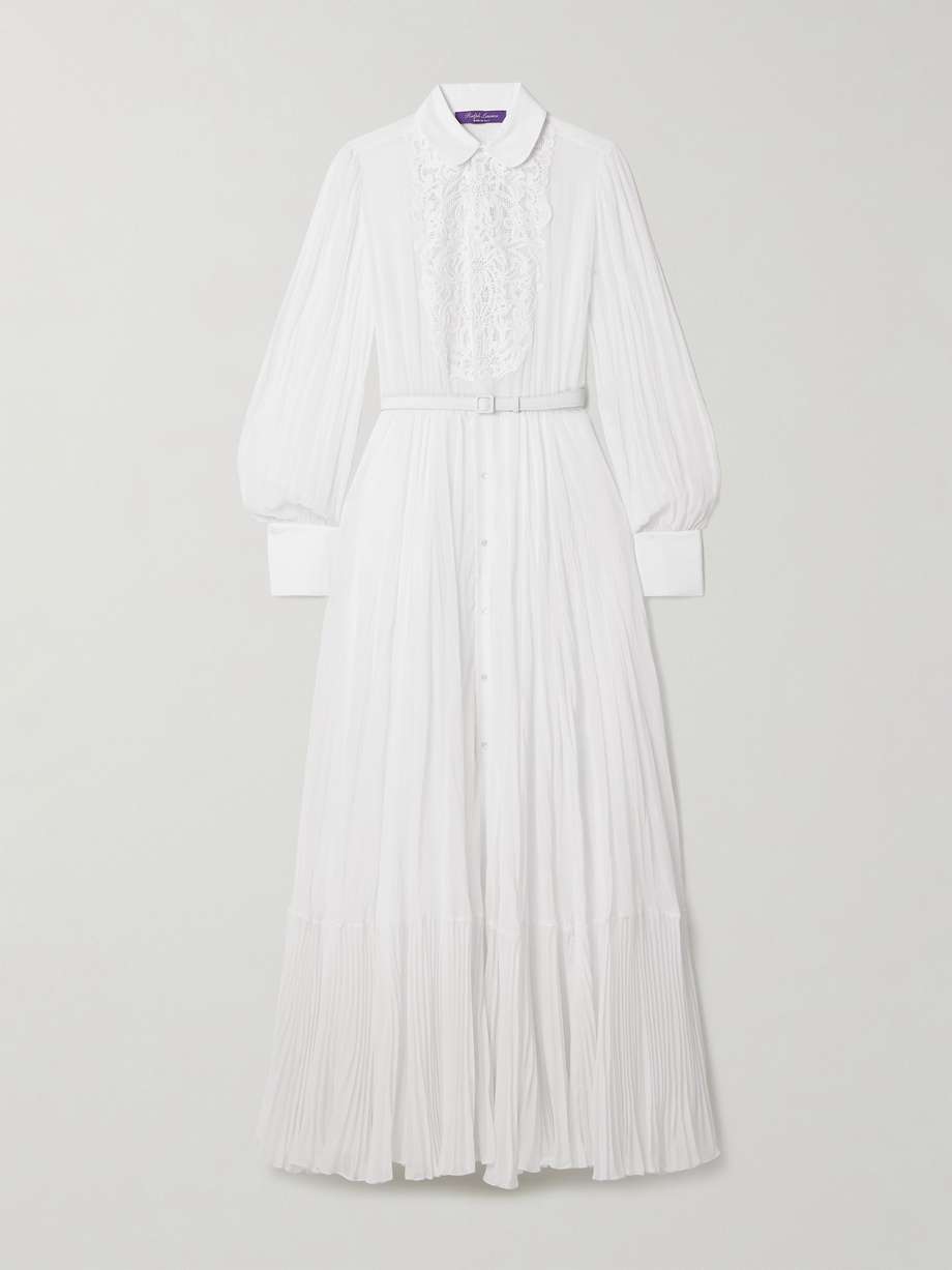 seymour belted guipure lace-trimmed cotton-blend voile maxi dress