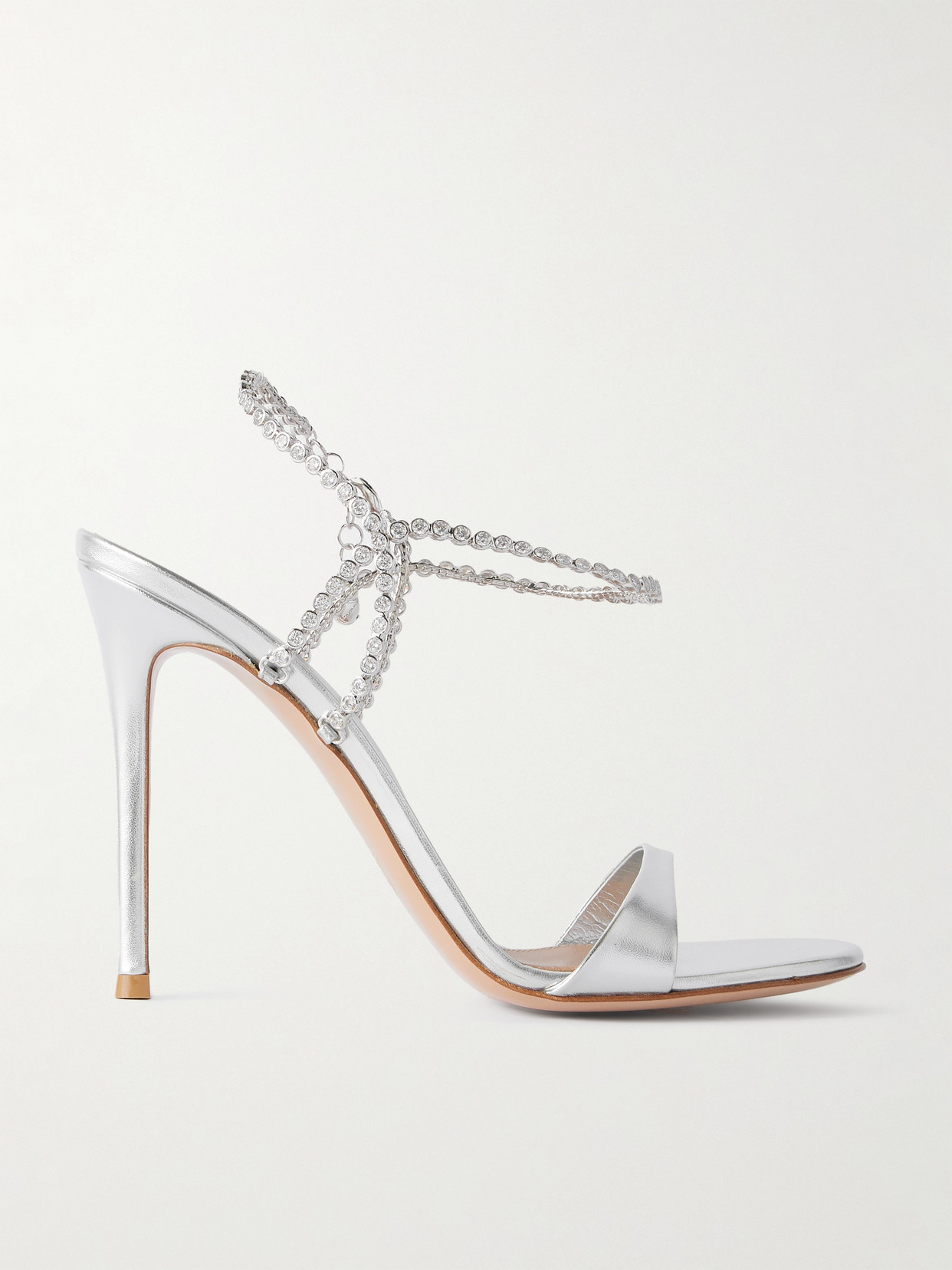 Gianvito Rossi 90 Crystal-embellished Metallic Leather Sandals In Silver