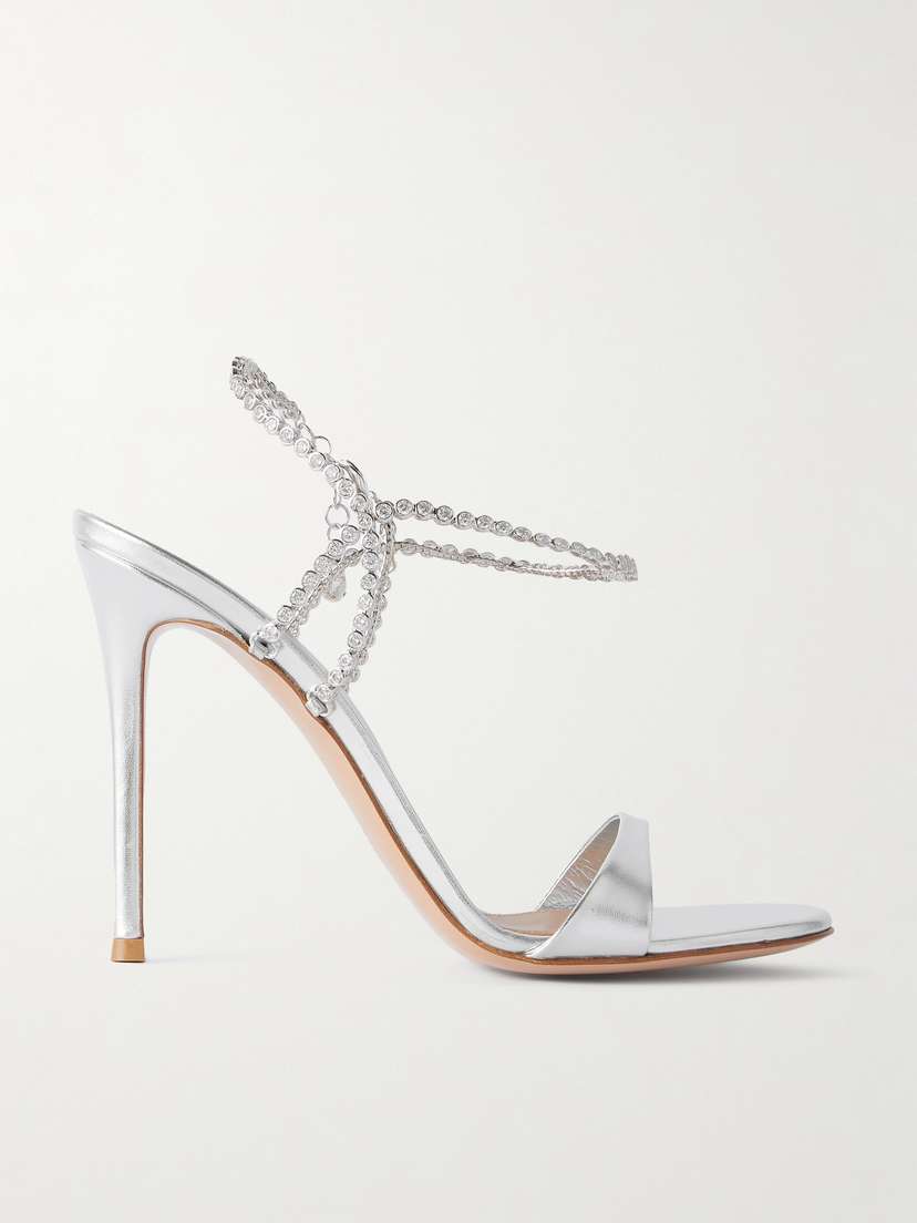 Gianvito Rossi 90 Crystal-embellished Metallic Leather Sandals