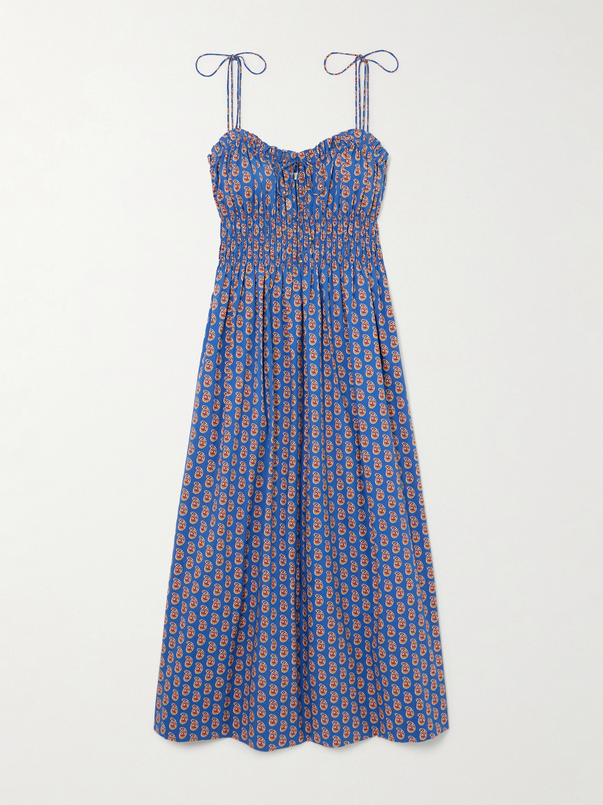 Doen Rhoda Shirred Paisley-print Organic Cotton-poplin Midi Dress