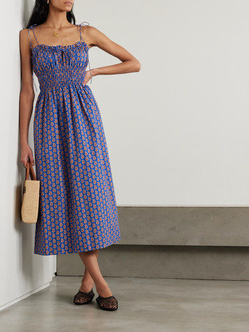 Dôen Rhoda shirred paisley-print organic cotton-poplin midi dress
