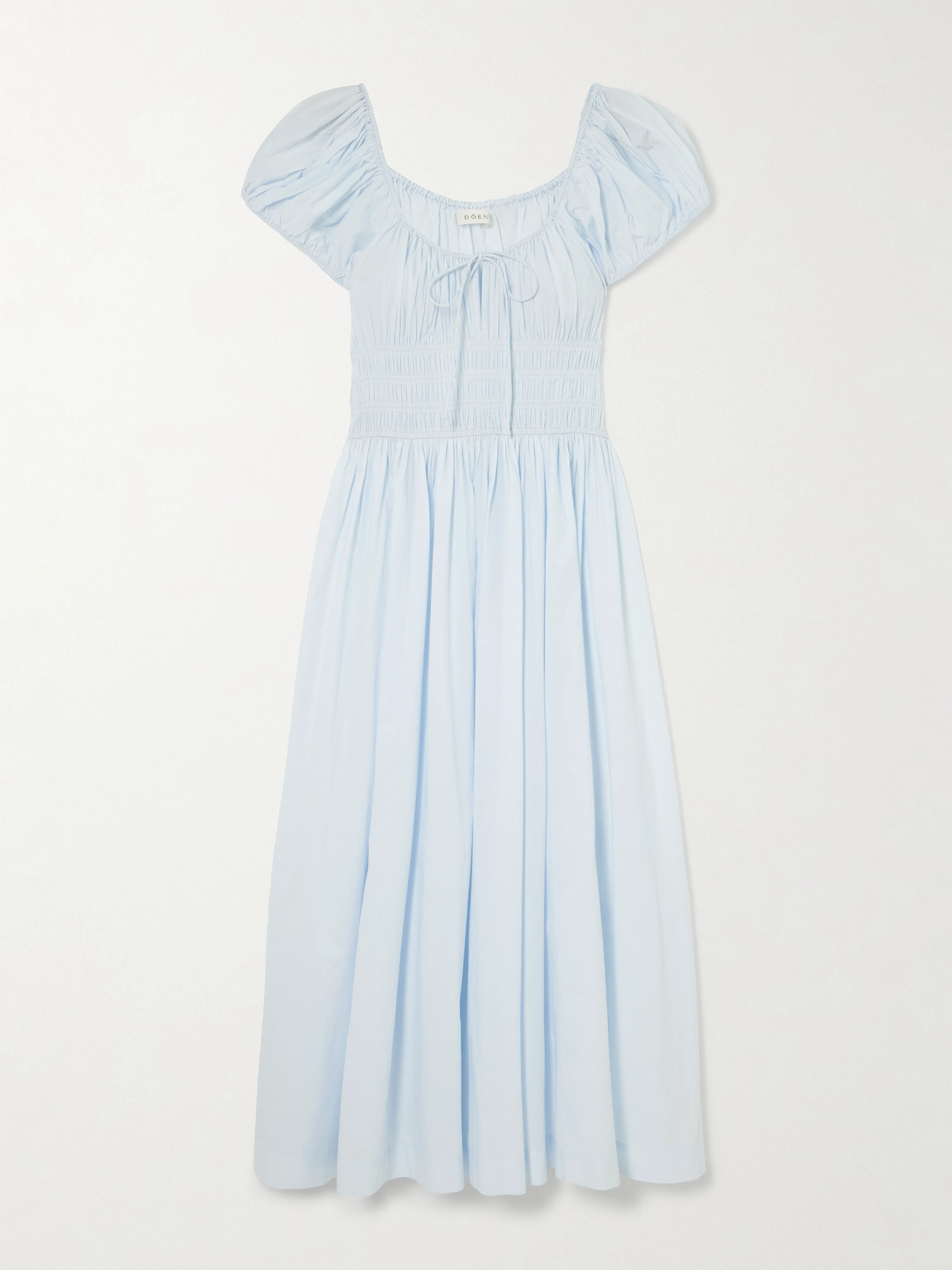 Doen Quinn Tie-detailed Shirred Organic Cotton-poplin Midi Dress