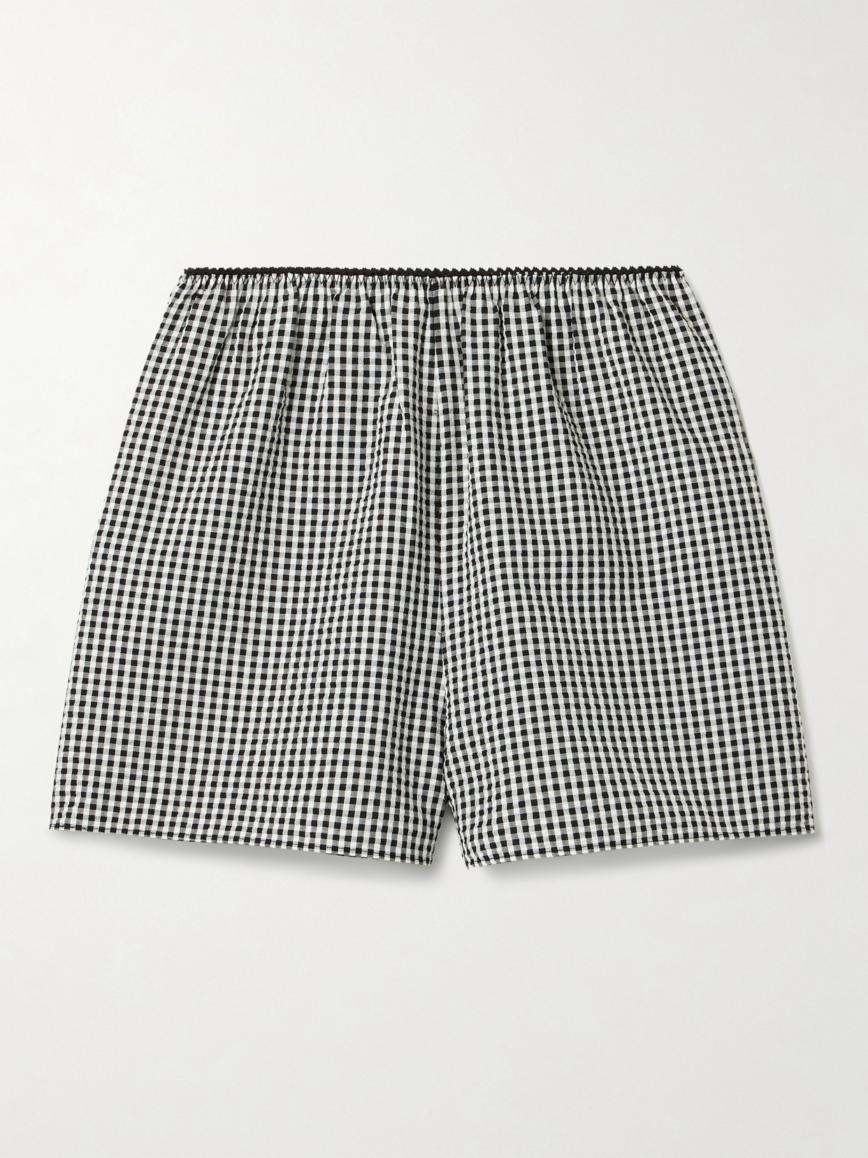 Doen Larena Gingham Recycled-seersucker Shorts In Black