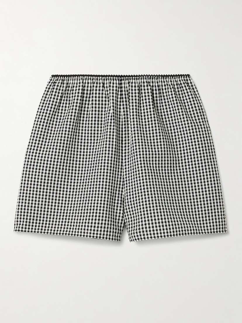 DÔEN Larena Gingham Recycled-seersucker Shorts