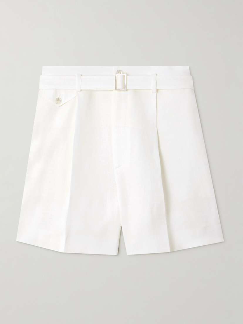 Ralph Lauren Collection Denise Belted Pleated Linen Shorts