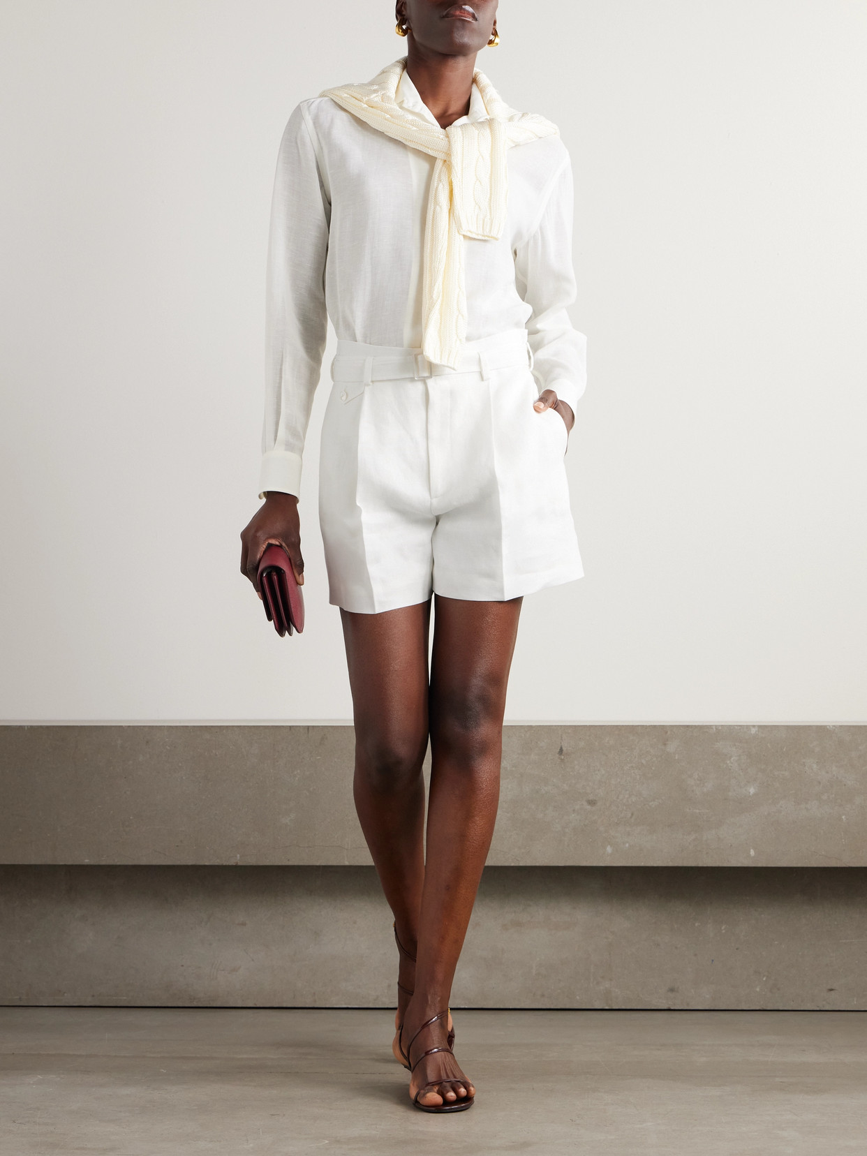 Polo Ralph Lauren Denise Belted Pleated Linen Shorts In White