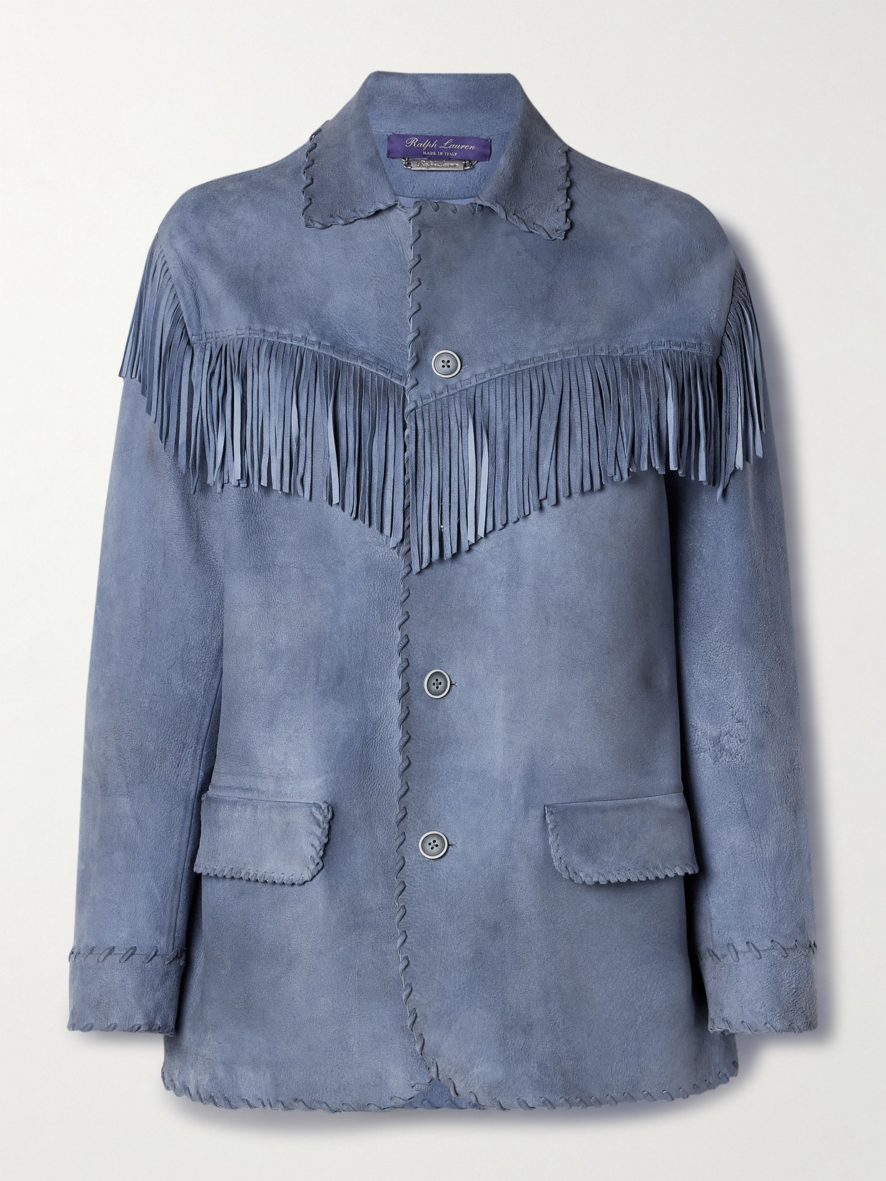 Ralph Lauren Rennie Fringed Nubuck Jacket In Blue